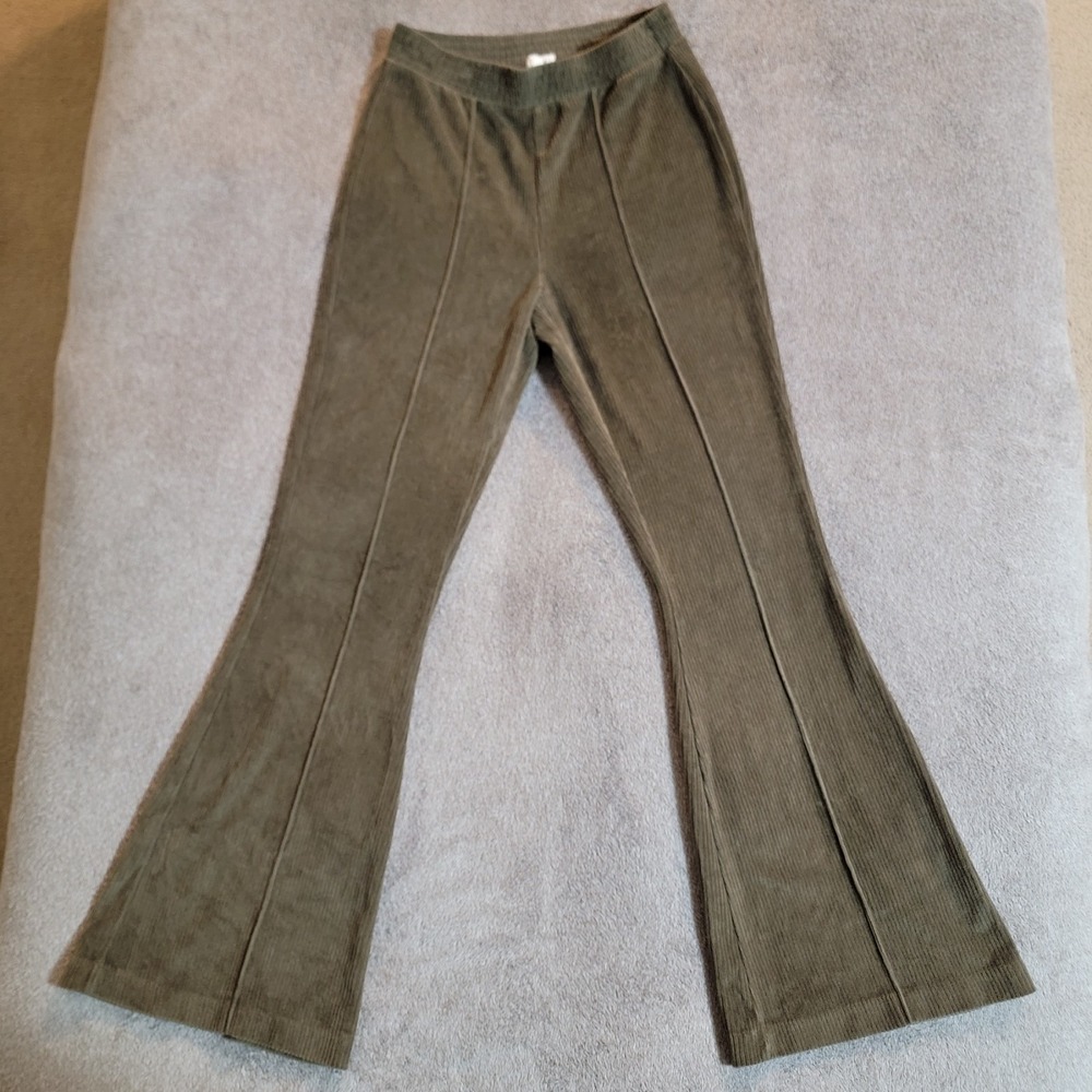 Aerie Women's Ribbed Velour Flare Pants Olive Green, Size XS Boho Hippie Y2k 90s